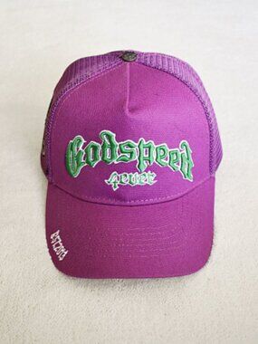 Purple Godspeed Trucker Hat with Green Embroidered Logo